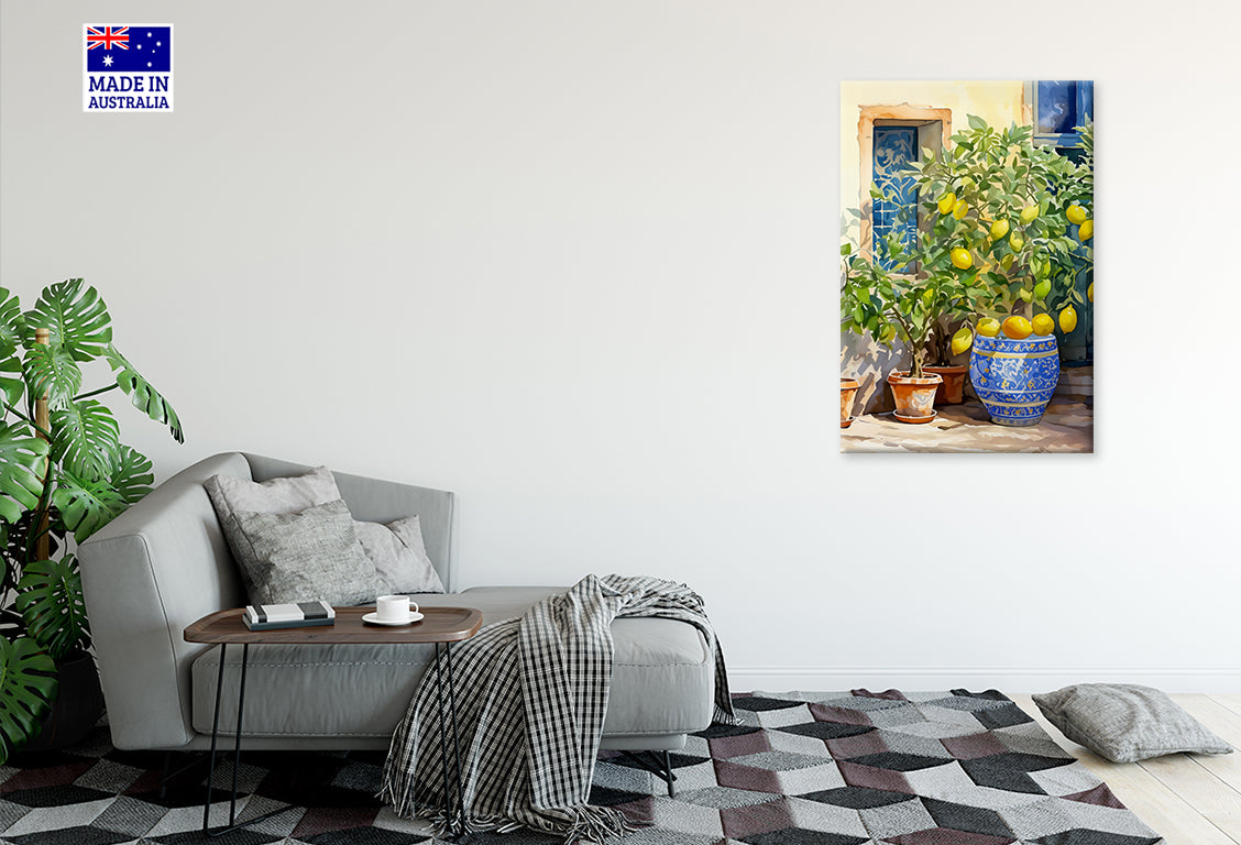 Painting Of a Potted Lemon Tree Print 100% Australian Made 40x60cm Stretched Canvas Ready to Hang