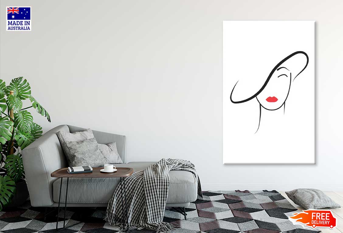 Girl with Hat Line Art Fashion Print 100% Australian Made Stretched Canvas Ready to Hang - FS - 124