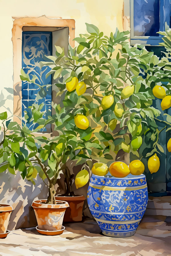 Painting Of a Potted Lemon Tree Print 100% Australian Made 40x60cm Stretched Canvas Ready to Hang