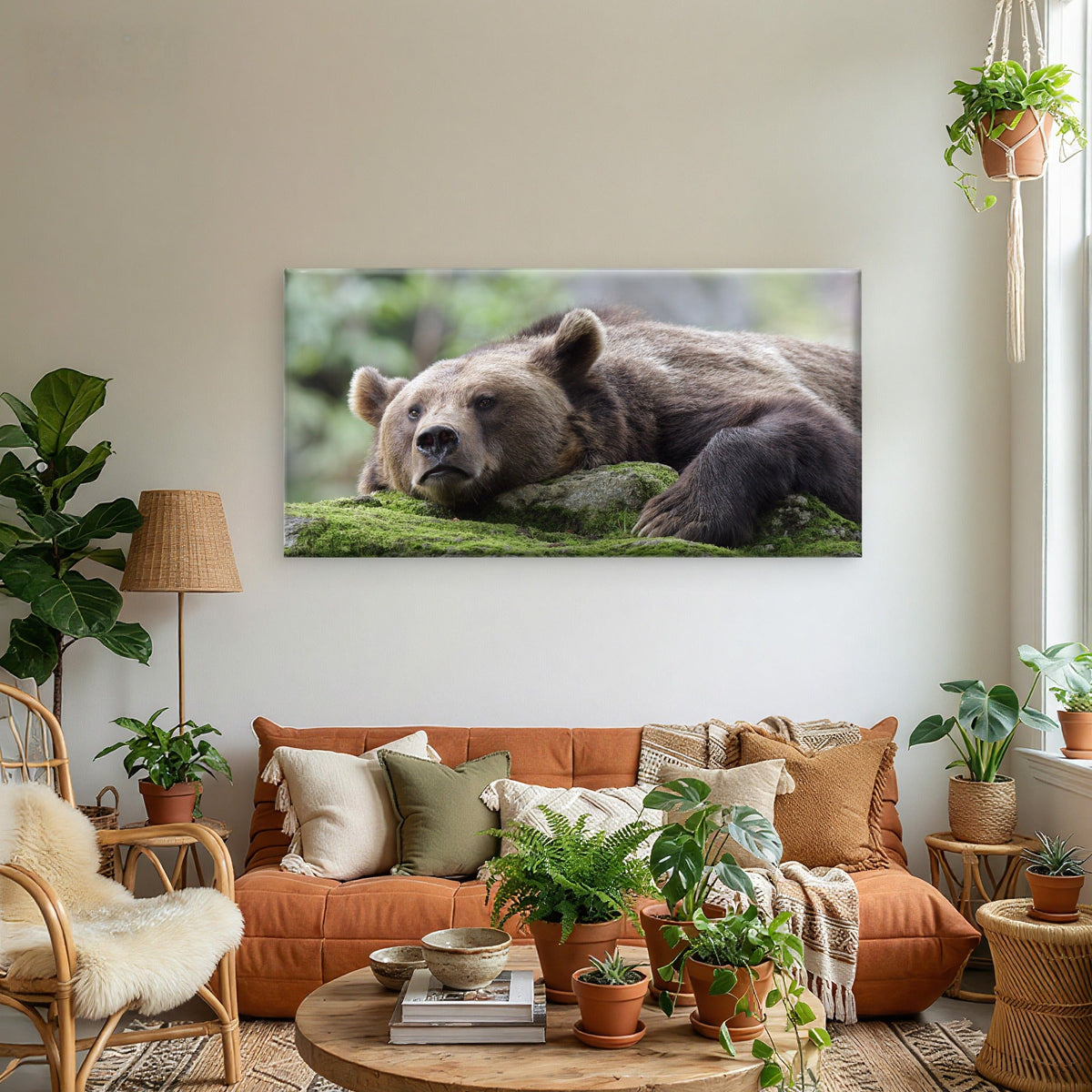 Brown Bear Grizzly Wildlife Wall Art Canvas Office Home Room Framed 80x45cm