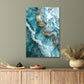 Abstract Art Of Gold-Cyan Crashing Waves Print 100% Australian Made 40x60cm Stretched Canvas Ready to Hang