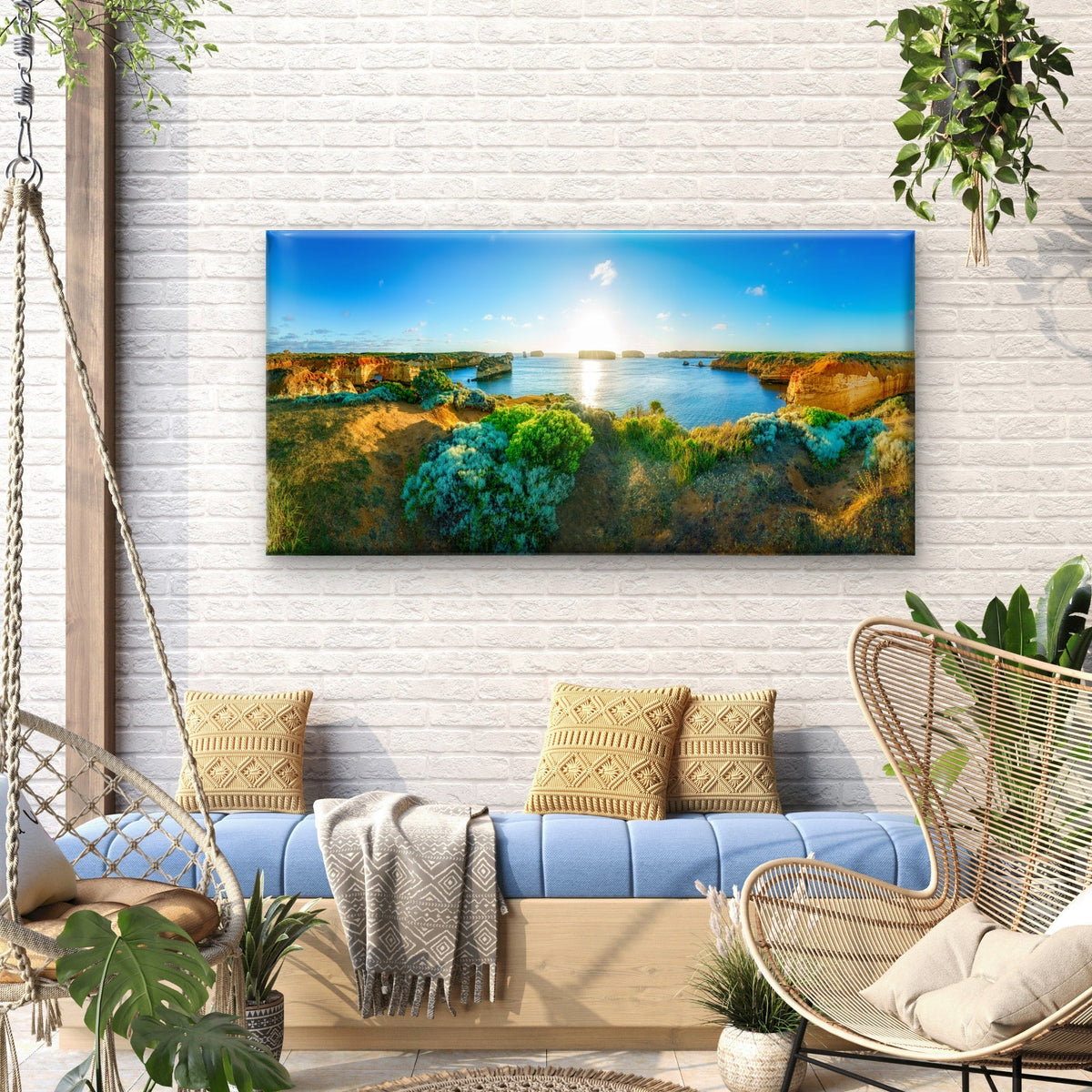Sunset Island Bay Great Ocean Road Australia Wall Art Canvas Office Home Room Framed 80x45cm