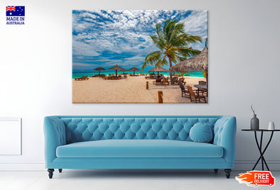 Maldives Ocean With Cabana Huts Print 100% Australian Made Stretched Canvas Ready to Hang - BC-101