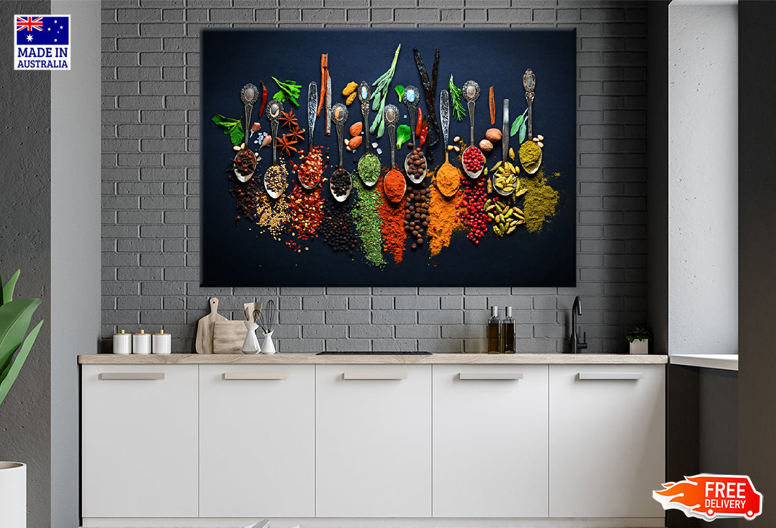 Spices on Spoons Photograph Print 100% Australian Made Stretched Canvas Ready to Hang - KR-101