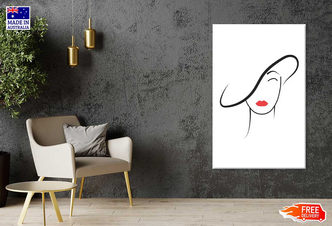 Girl with Hat Line Art Fashion Print 100% Australian Made Stretched Canvas Ready to Hang - FS - 124