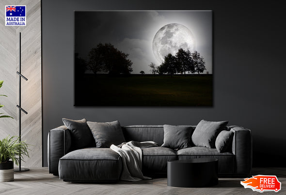 A Full Moon Shining Bright at Night Print 100% Australian Made Stretched Canvas Ready to Hang - BW-101