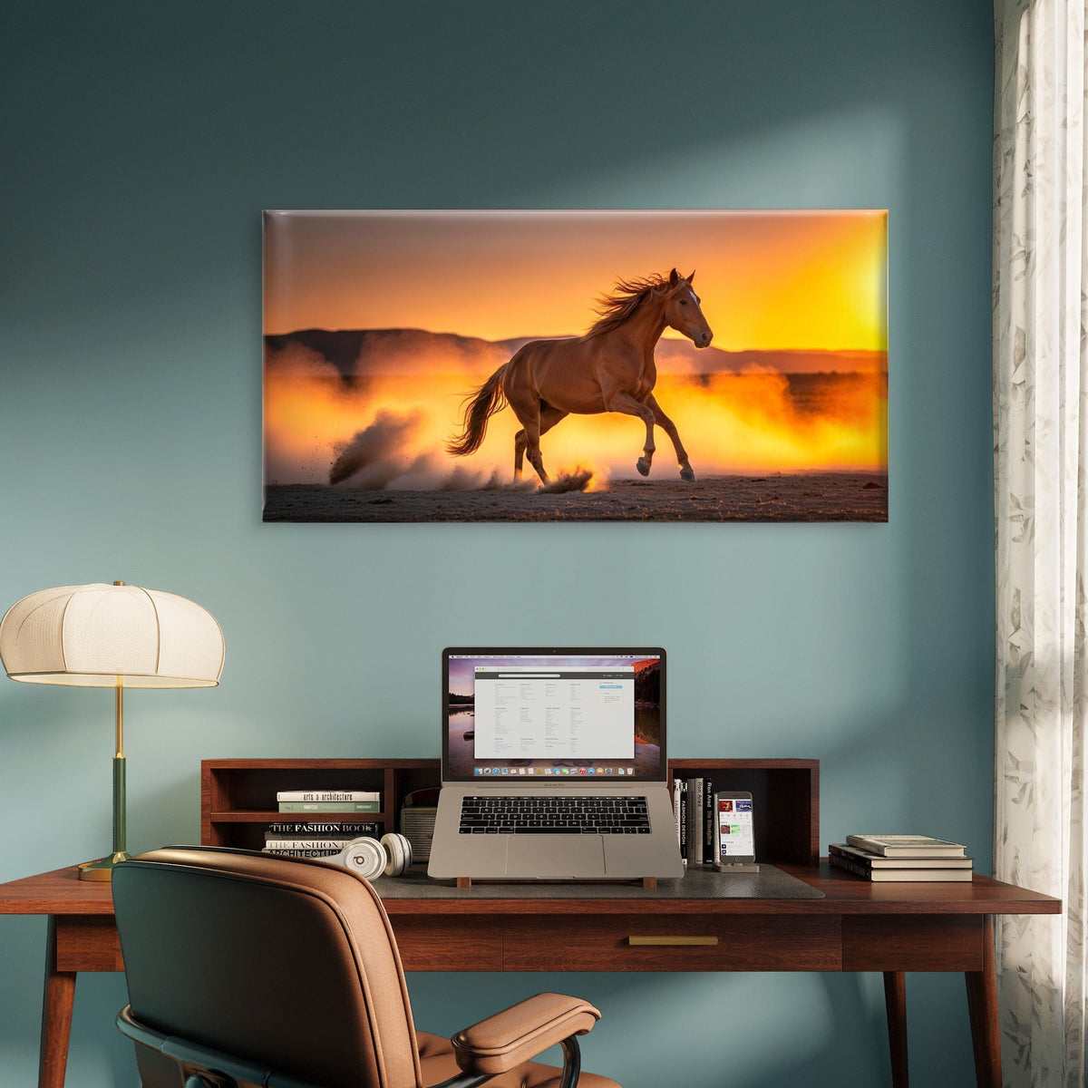 Wild Horse in Utah Desert Dust Wall Art Canvas Office Home Room Framed 120x60cm