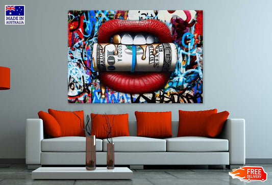 Money in Mouth Fashion Design Print 100% Australian Made Stretched Canvas Ready to Hang - FS - 161