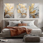 3pcs Golden Leaf Vibrant White Abstract Metal Print Ready to Hang Art