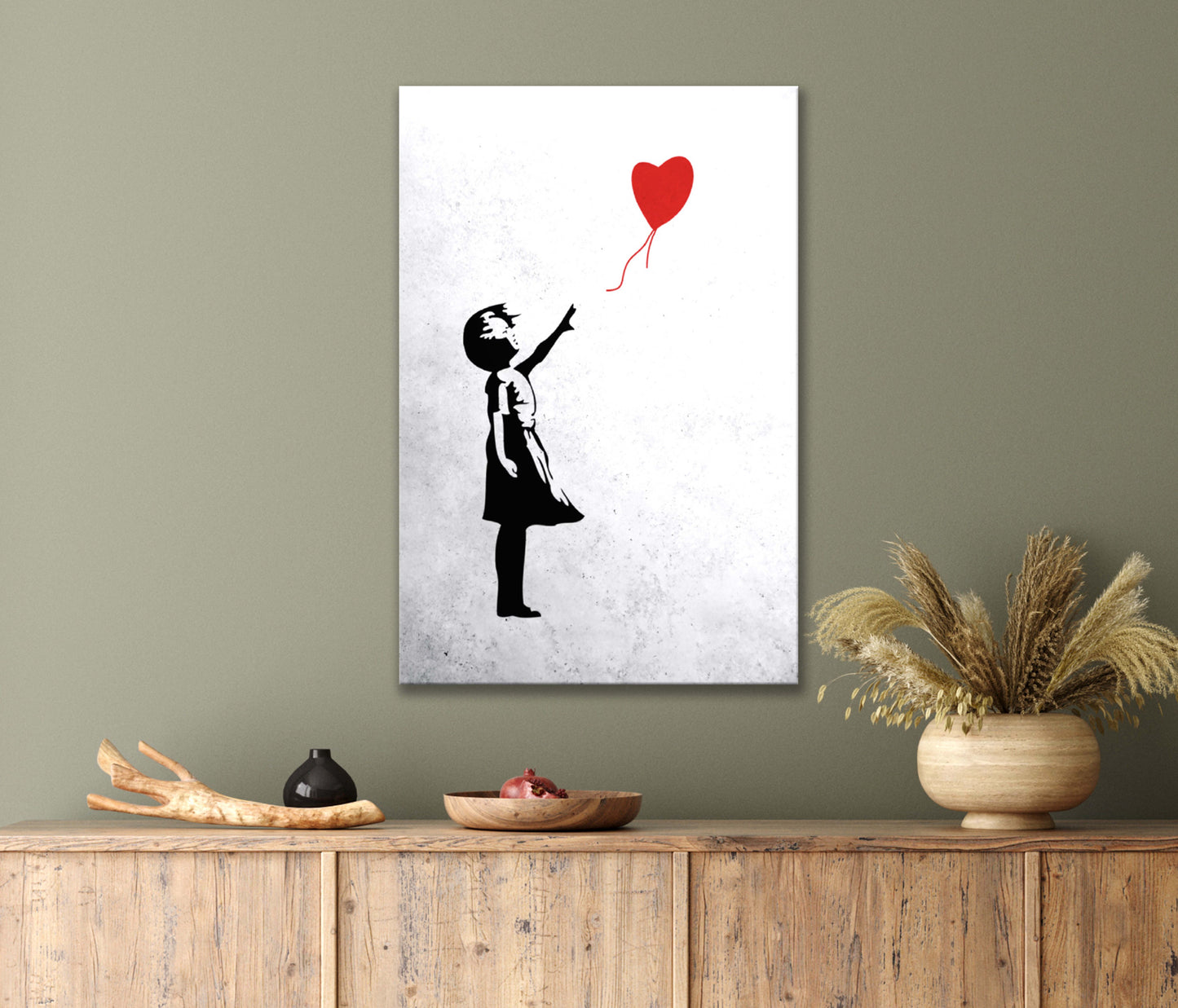 Little Girl with A Red Balloon in The Shape of a Heart Print 100% Australian Made 40x60cm Stretched Canvas Ready to Hang