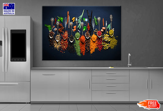 Spices on Spoons Photograph Print 100% Australian Made Stretched Canvas Ready to Hang - KR-101