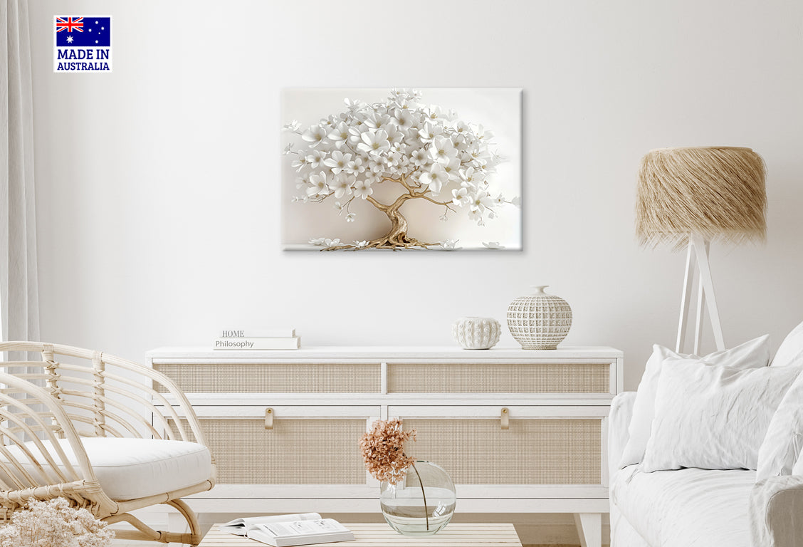 Elegant White Tree in Full Bloom Print 100% Australian Made 60x40cm Stretched Canvas Ready to Hang