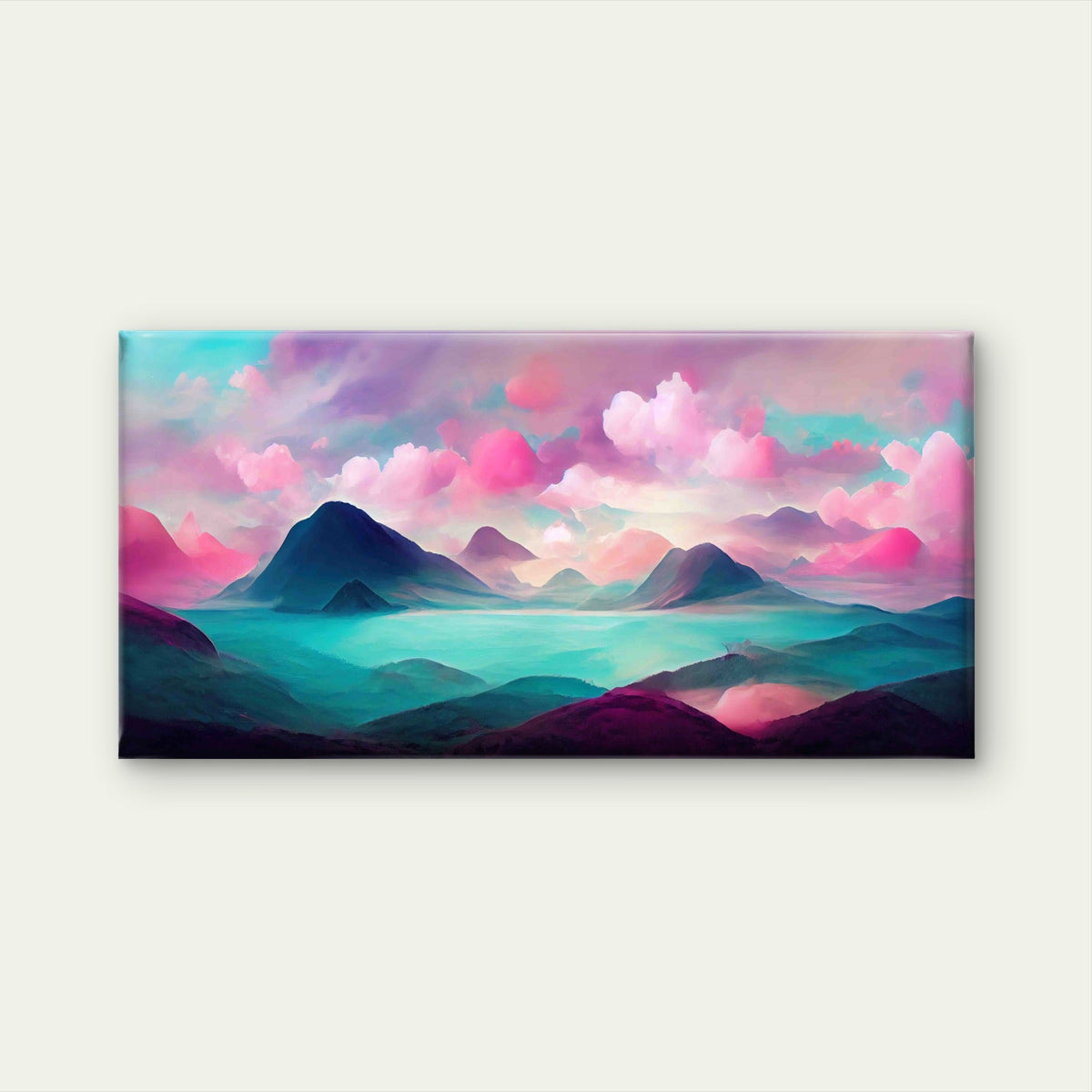 Pastel Pink Mountain Lake View Wall Art Canvas Office Home Room Framed 120x60 cm