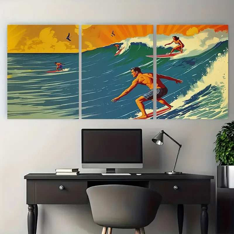 3pcs Retro Surfing California Beach Metal Print Ready to Hang Art