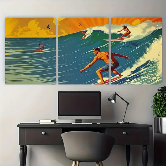 3pcs Retro Surfing California Beach Metal Print Ready to Hang Art