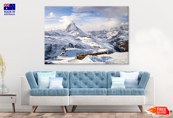 Snow Mountains in Winter Field Print 100% Australian Made Stretched Canvas Ready to Hang - NT-101