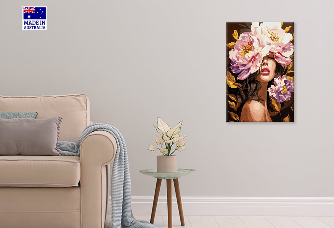 Woman With Flowers on Her Head Print 100% Australian Made 40x60cm Stretched Canvas Ready to Hang