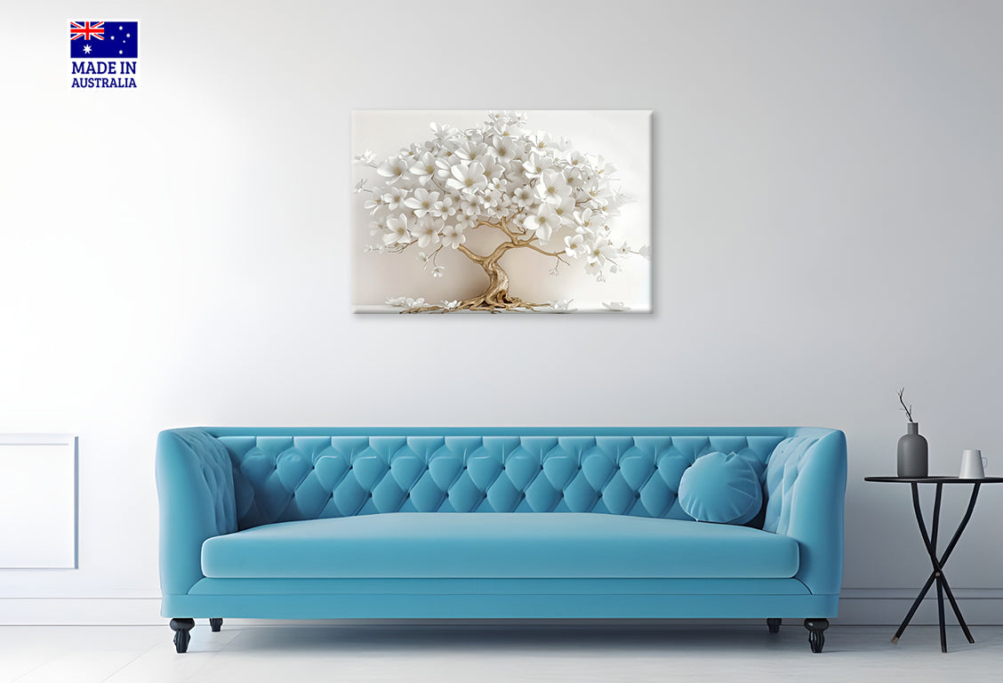 Elegant White Tree in Full Bloom Print 100% Australian Made 60x40cm Stretched Canvas Ready to Hang