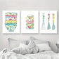3pcs Blue Utensils, Teapots & Cups Design Metal Print Ready to Hang Art