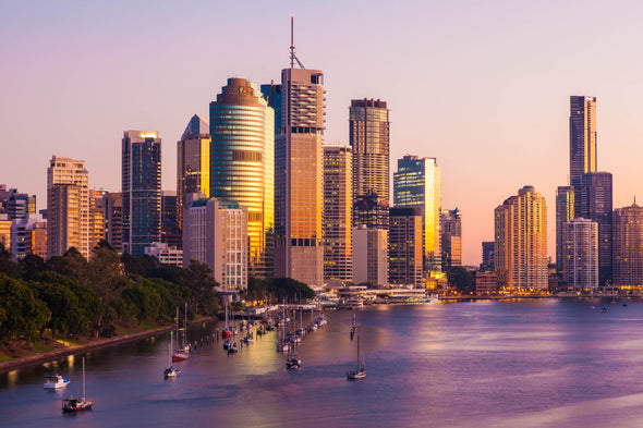 Brisbane City Morning Sun Shine View Print 100% Australian Made Stretched Canvas Ready to Hang - AU-101