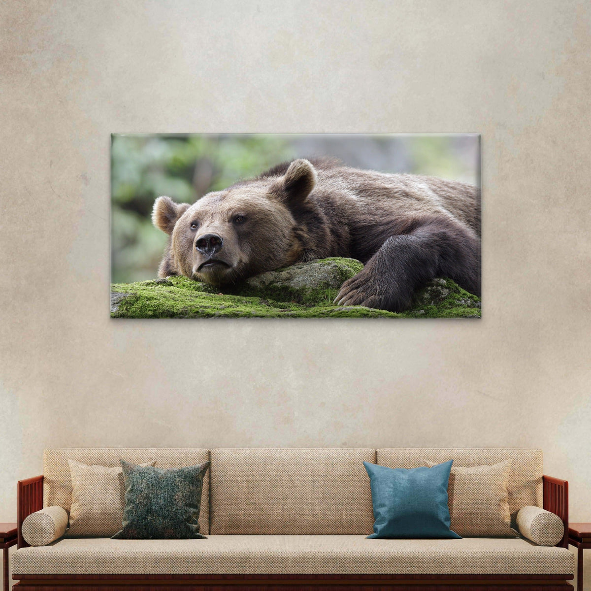 Brown Bear Grizzly Wildlife Wall Art Canvas Office Home Room Framed 80x45cm