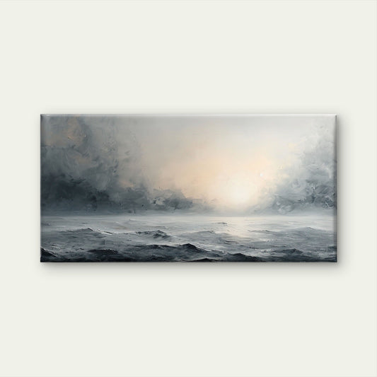 Moody Ocean Horizon Stormy Sea Landscape Wall Art Canvas Office Home Framed 80x45cm