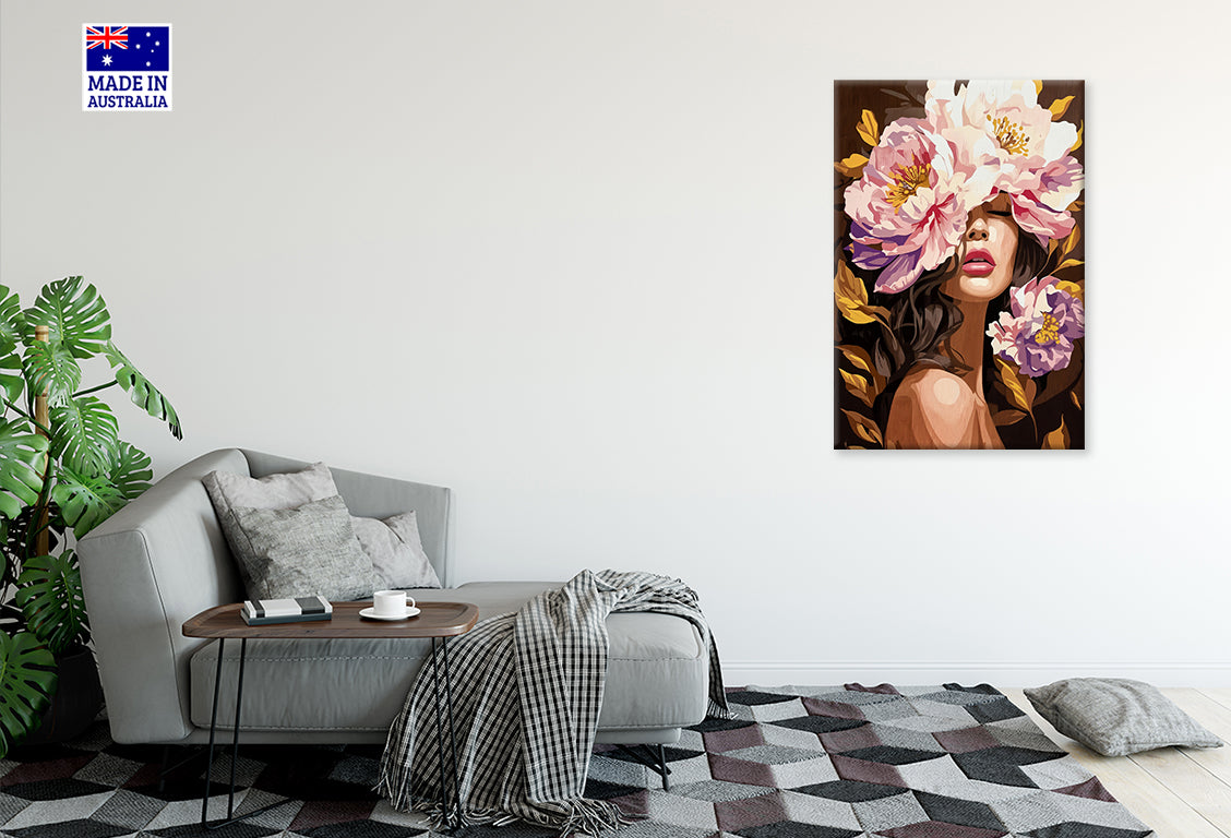 Woman With Flowers on Her Head Print 100% Australian Made 40x60cm Stretched Canvas Ready to Hang