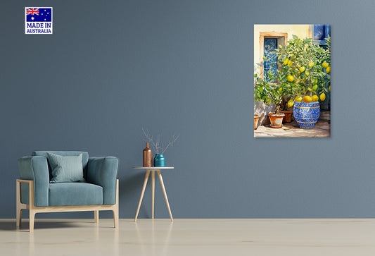 Painting Of a Potted Lemon Tree Print 100% Australian Made 40x60cm Stretched Canvas Ready to Hang