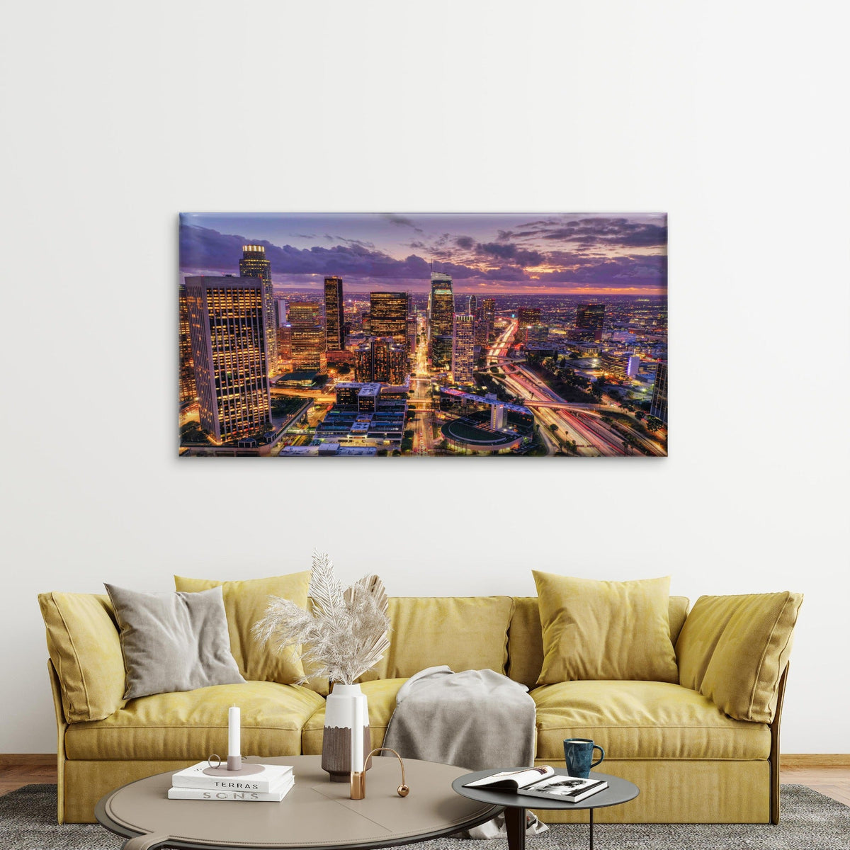 Aerial Shot Downtown Los Angele Wall Art Canvas Office Home Room Framed 120x60cm