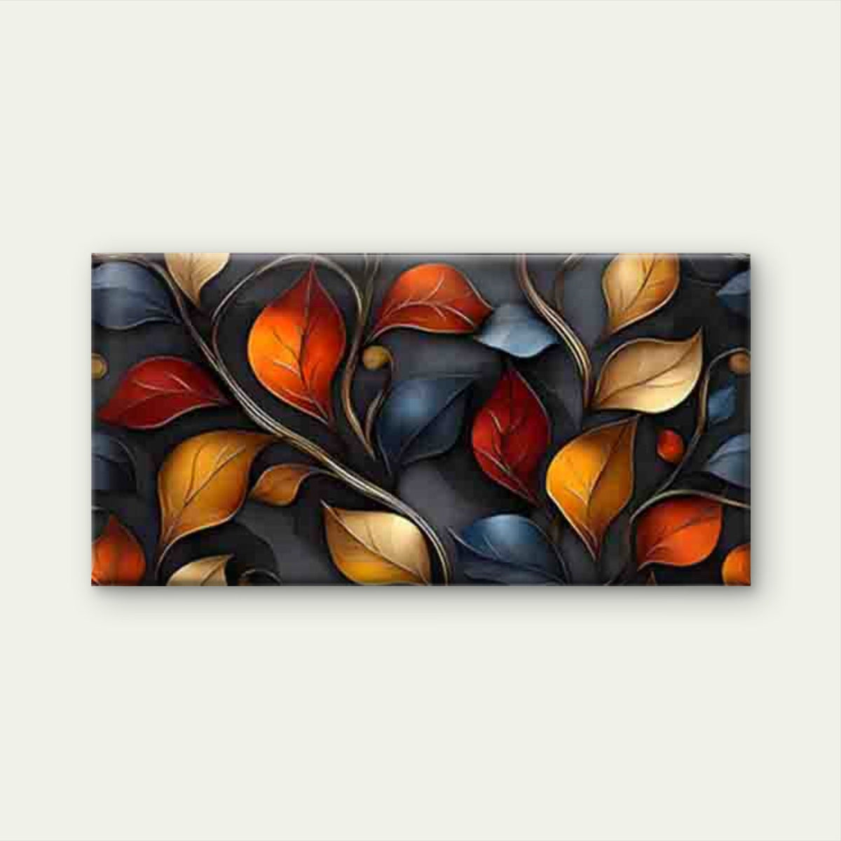 Colorful 3D Leaf Pattern Wall Art Canvas Office Home Room Framed 80x45cm