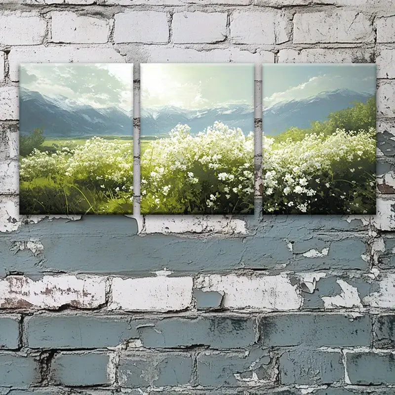 3pcs Serene Elderberry Bush with White Flowers in Meadow Metal Print Ready to Hang Art