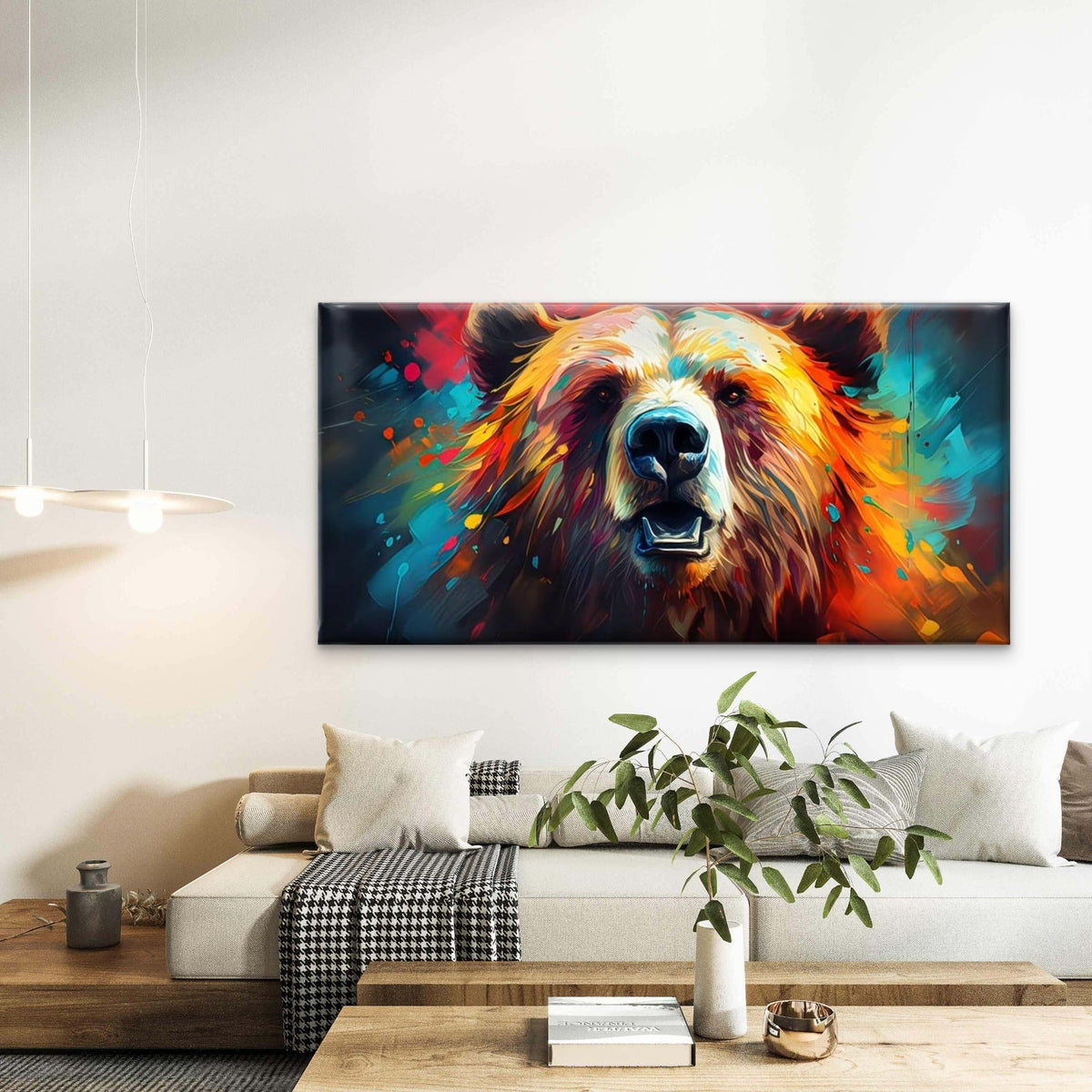 Abstract Bear Head Art Wall Art Canvas Office Home Room Framed 120x60cm