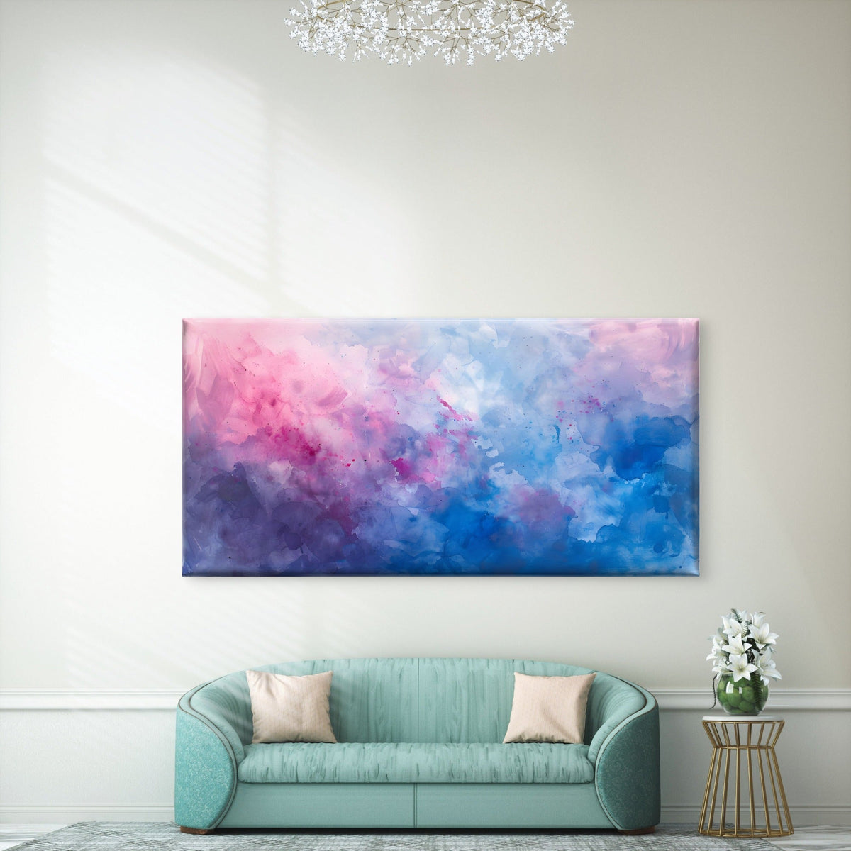 Pink and Blue Cloudscape Wall Art Canvas Office Home Room Framed 80x45cm