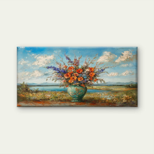 Abstract Floral Vase Painting Wall Art Canvas Office Home Room Framed 80x45cm
