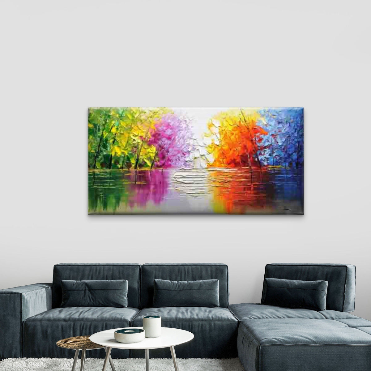 Vibrant Abstract Forest Wall Art Canvas Office Home Room Framed 80x45cm