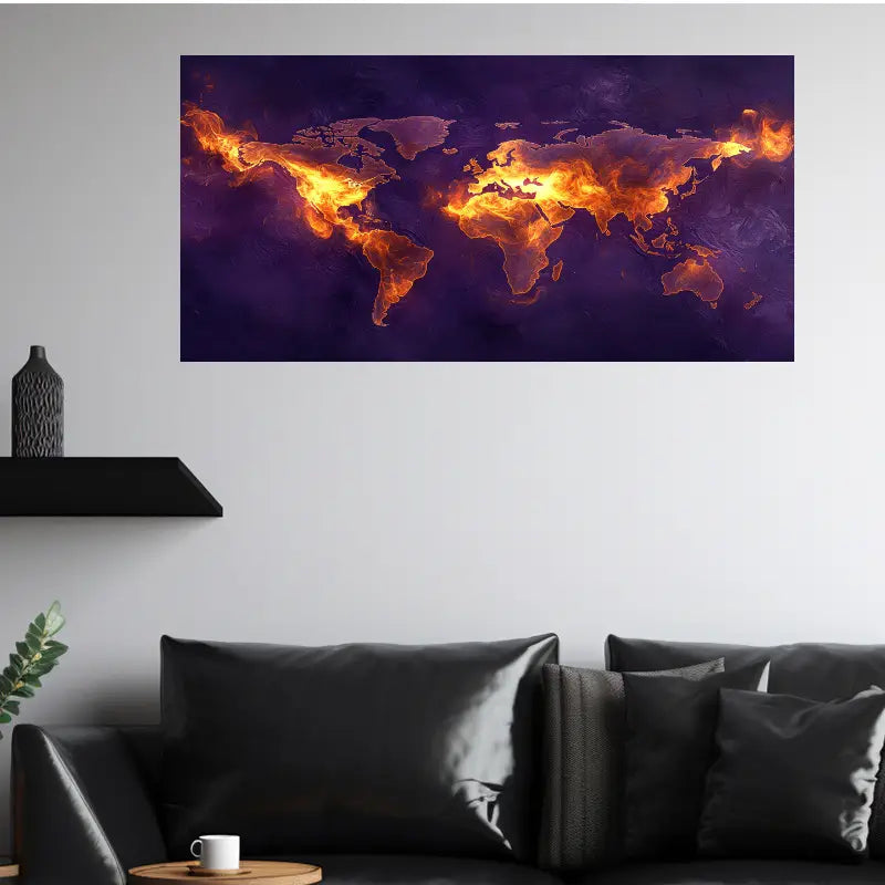 Contemporary World map Wall Art wall canvas office home room framed 120x60cm