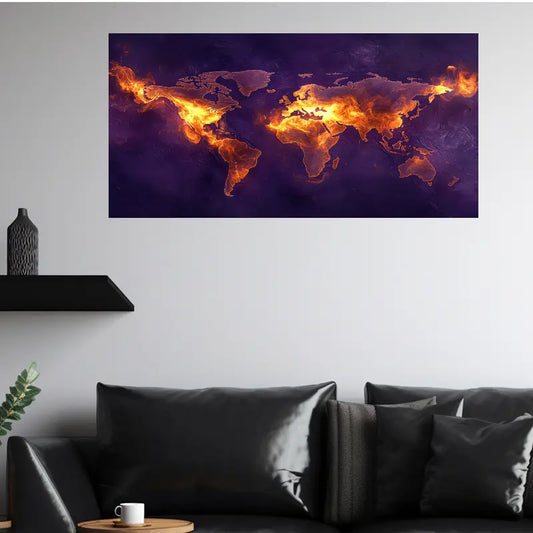 Contemporary World map Wall Art wall canvas office home room framed 80x45cm