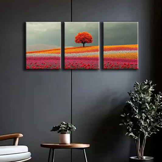 3pcs A large field of roses in rows Metal Print Ready to Hang Art