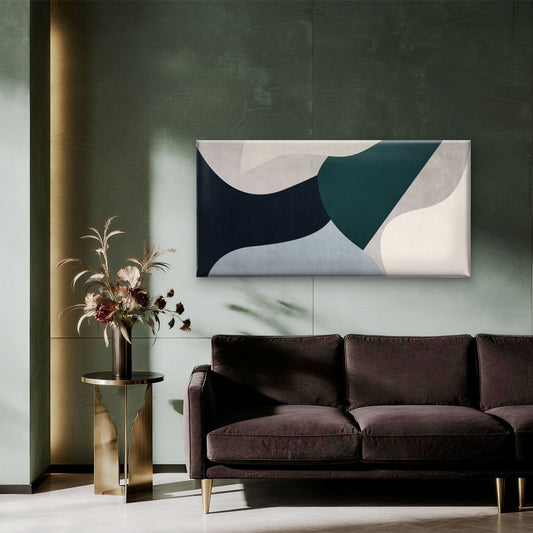 Abstract Teal Navy Geometric Wall Art Canvas Office Home Room Framed 80x45cm