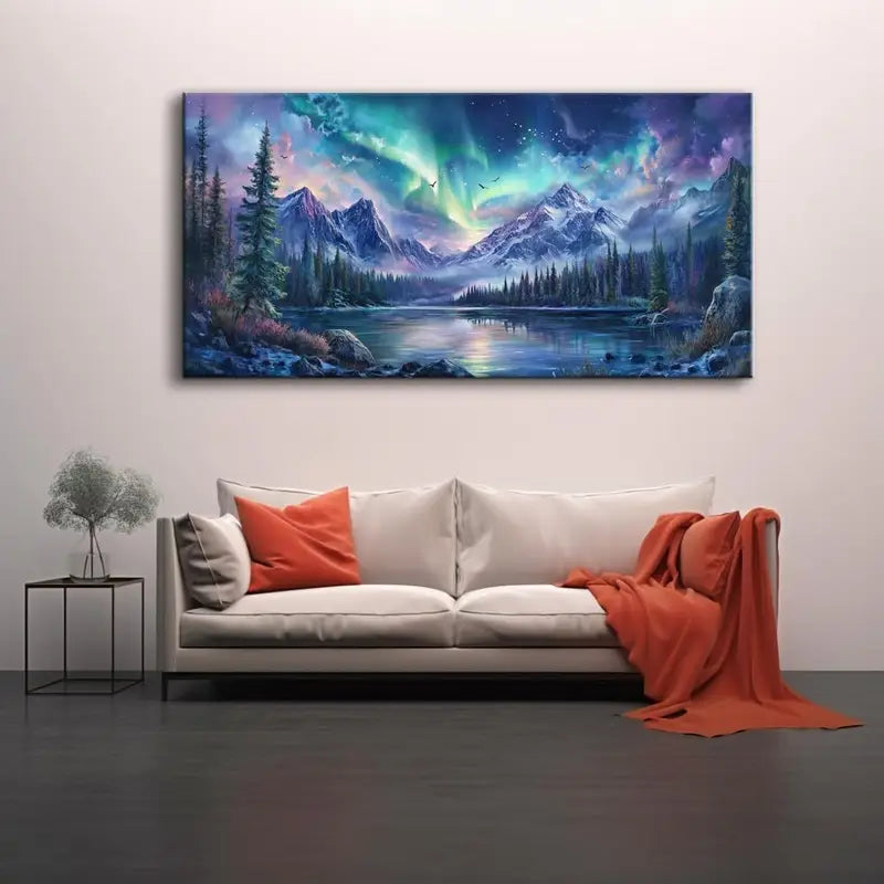 Abstract Snow Mountain Forest Vibrant Wall Art canvas office home room framed 120x60cm