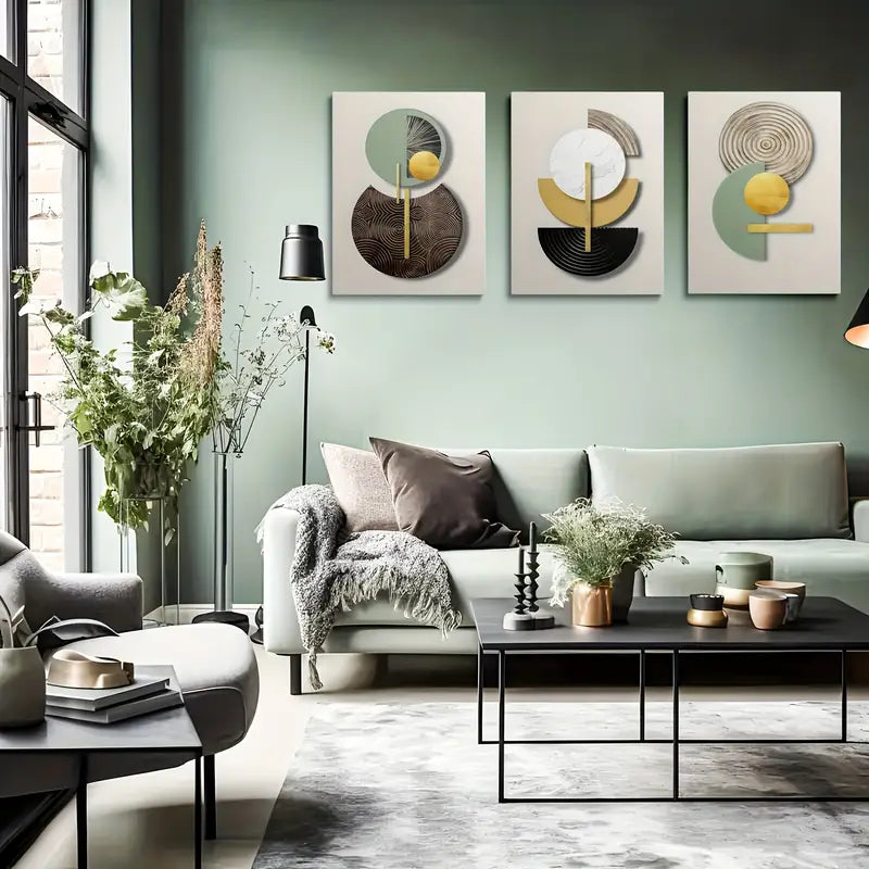 3pcs Geometric Abstract Ink Floral Patterns Metal Print Ready to Hang Art