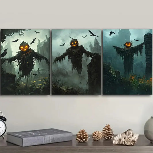 3pcs The Scarecrow Surrounded by Crows Metal Print Ready to Hang Art