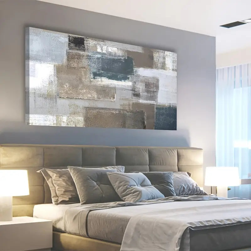 Vintage Abstract Gray Blue Brown Wall Art canvas office home room framed 120x60cm
