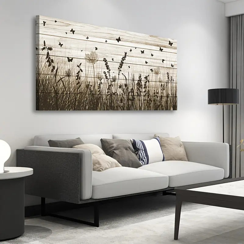Modern Wildflower Butterfly Autumn Wall Art canvas office home room framed 120x60cm