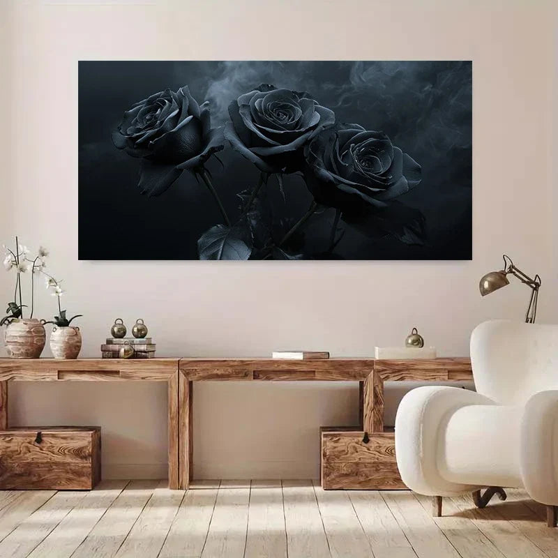 Black Rose wall canvas office home room framed 120x60cm