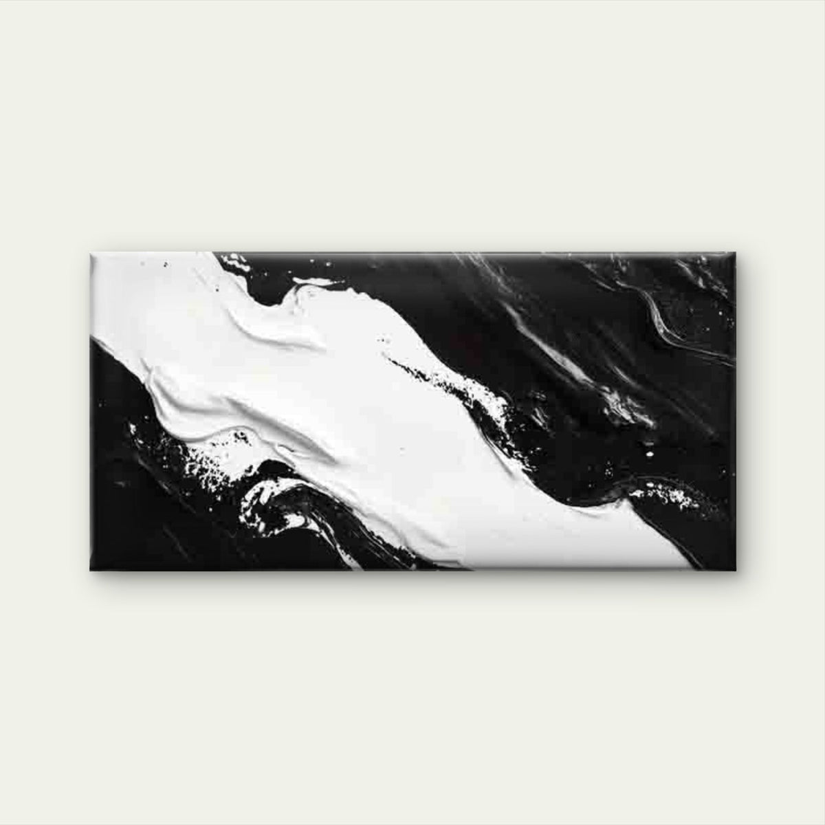 Bold Black & White Waves Design Wall Art Canvas Office Home Room Framed 80x45cm