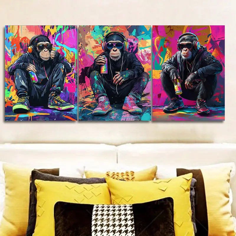 3pcs Street Style Gorilla Metal Print Ready to Hang Art