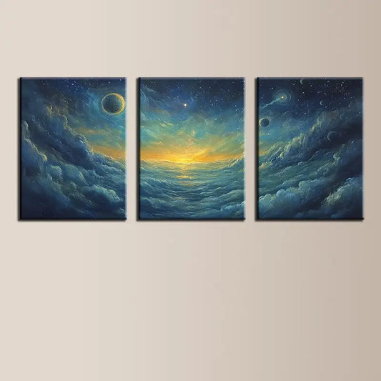 3pcs Vibrant Blue, Green, Orange & Yellow Design Metal Print Ready to Hang Art