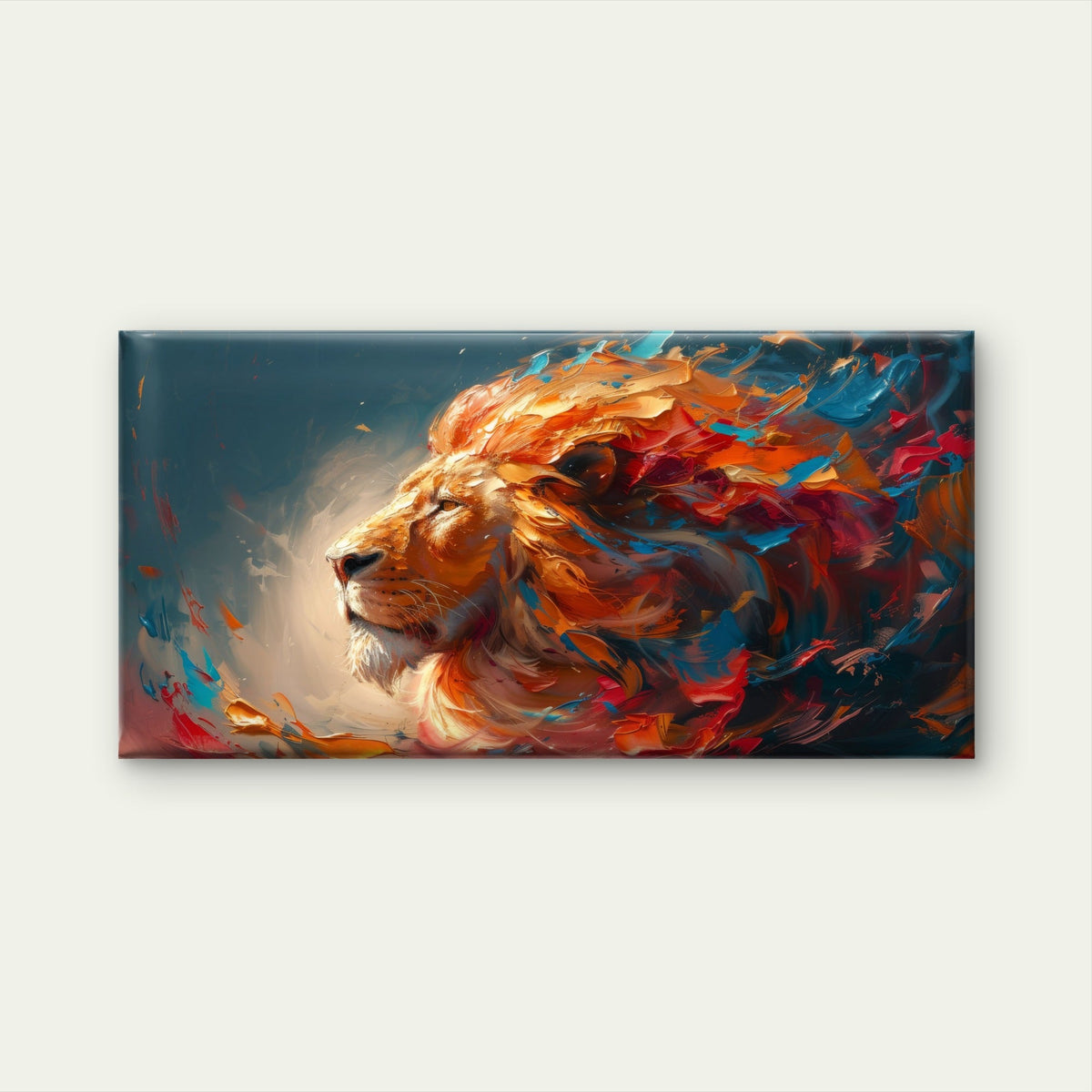 Majestic Lion In Vibrant Colors Wall Art Canvas Office Home Room Framed 80x45cm