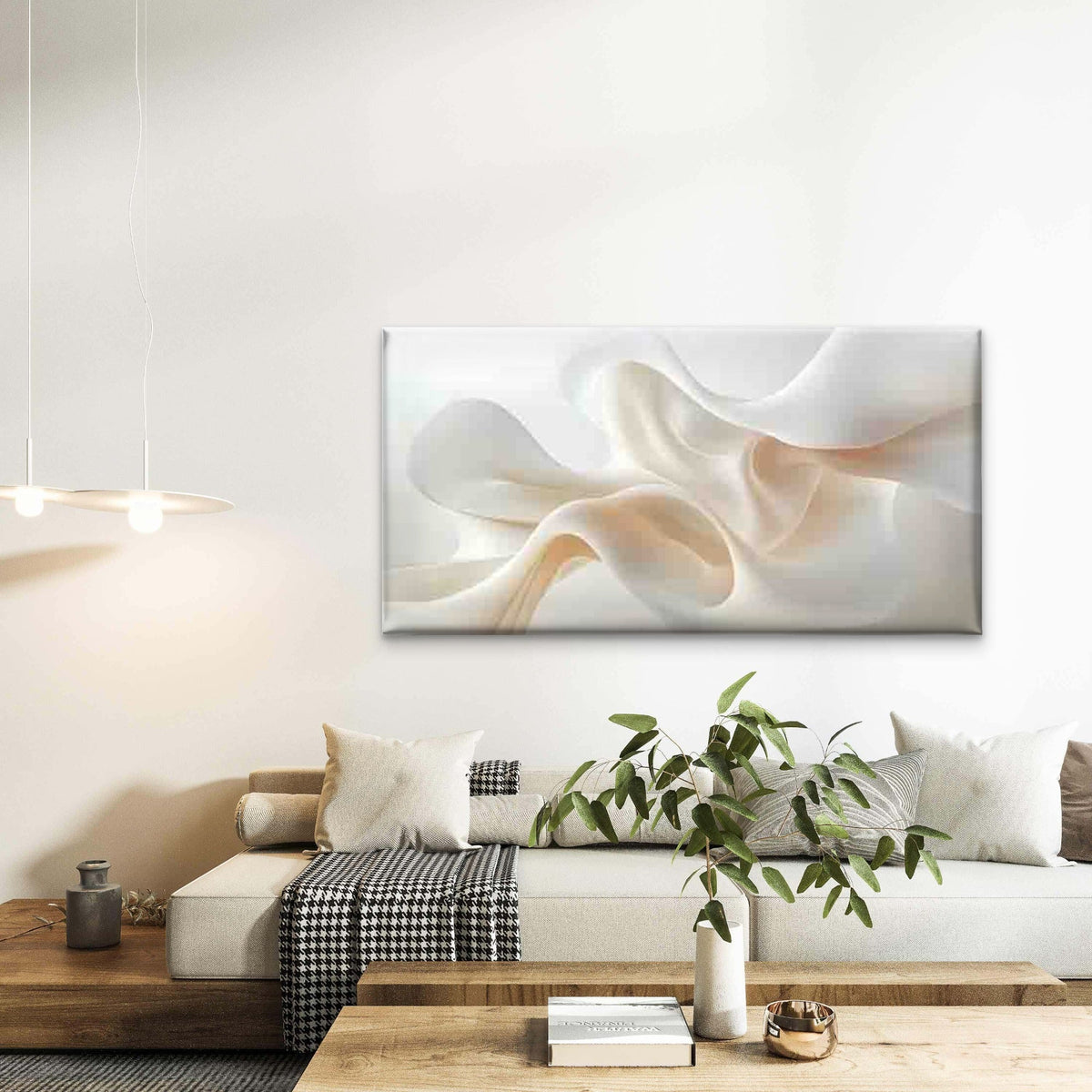 Abstract Flowing White Shapes Wall Art Canvas Office Home Room Framed 120x60cm